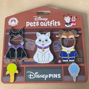 Disney Pets Outfits Pin Set with Marie Maleficent Villain and Beast Mirror